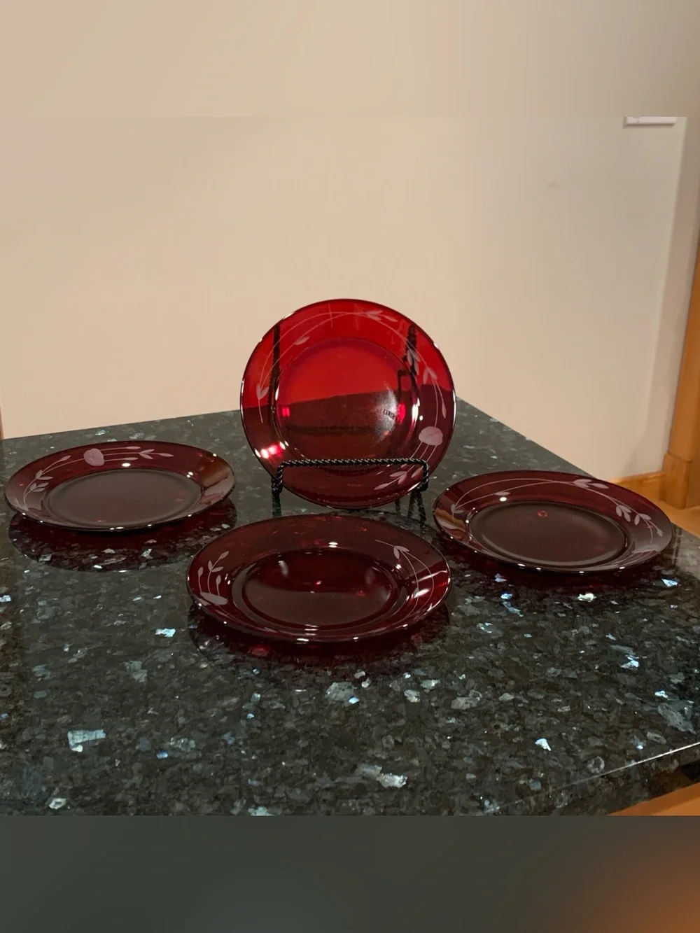 Vintage Princess House Heritage 8 in. Ruby Red Glass Plates Set of 4 France #639
